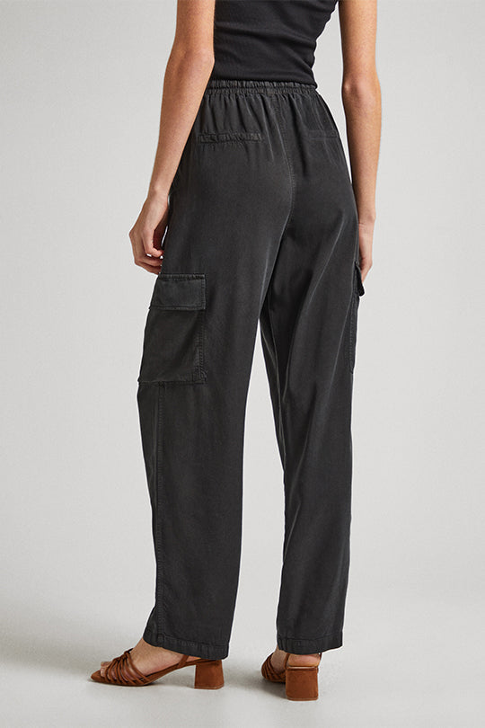 מכנסי קרגו EVA Pepe Jeans לנשים בצבע אפור עם מותן אלסטית