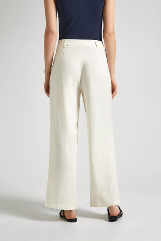 מכנסי פשתן רחבים Mae Pepe Jeans לנשים בצבע לבן