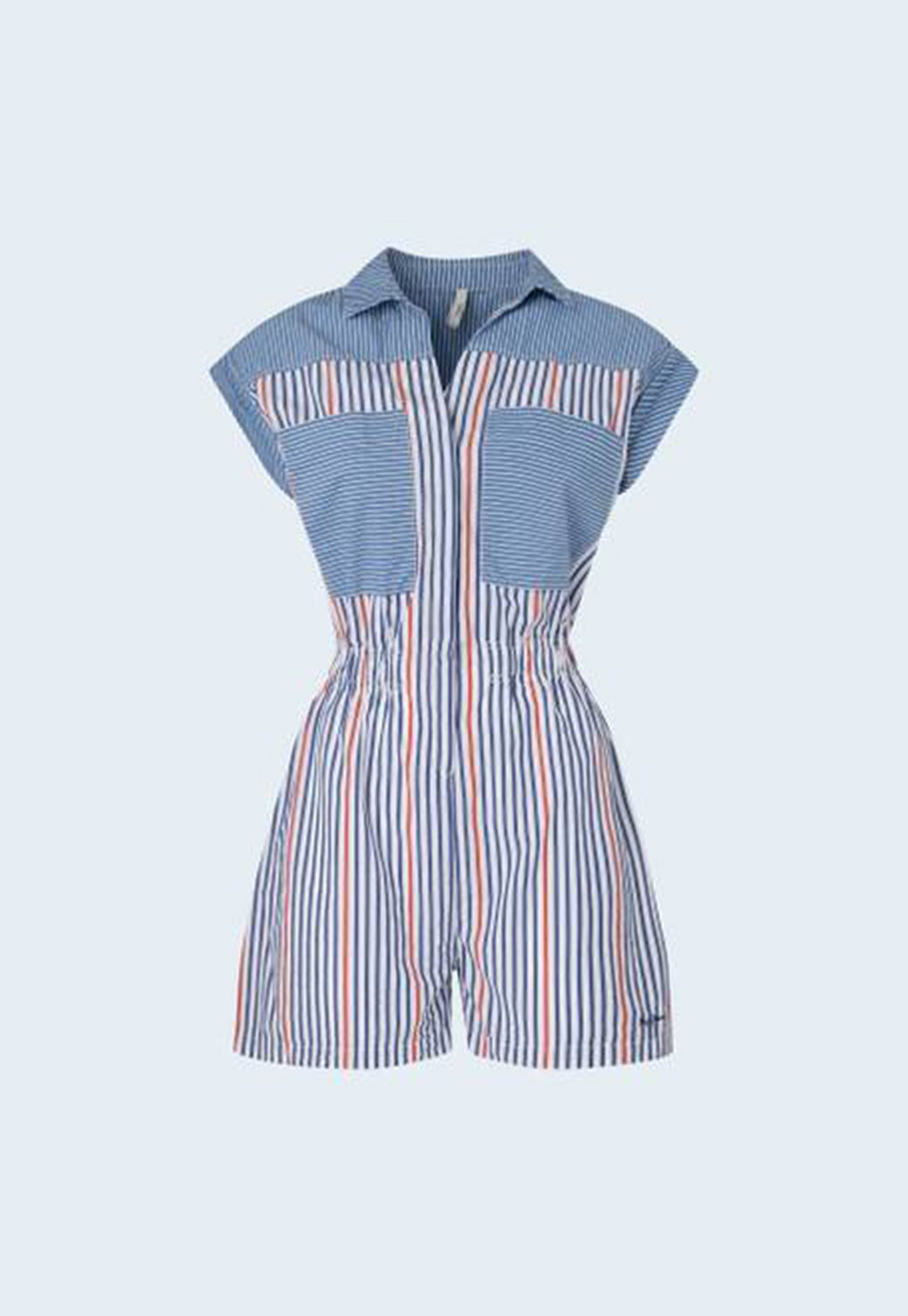 אוברול קצר Katia Pepe Jeans לנשים בפסים כחול-לבן עם עליון דנים