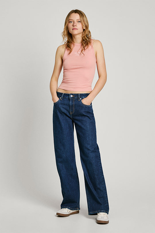 גופיית ריב VIV Pepe Jeans לנשים בצבע ורוד עם הדפס לוגו