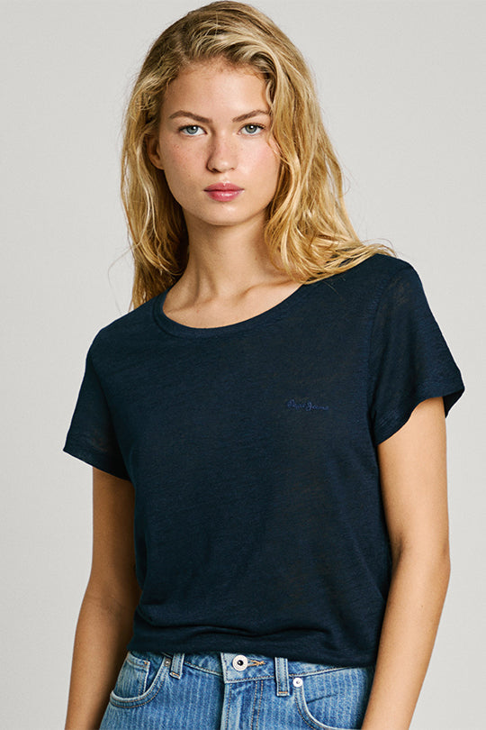 טי שירט Megan Pepe Jeans לנשים בצבע כחול בגזרת בייסיק
