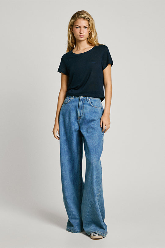 טי שירט Megan Pepe Jeans לנשים בצבע כחול בגזרת בייסיק