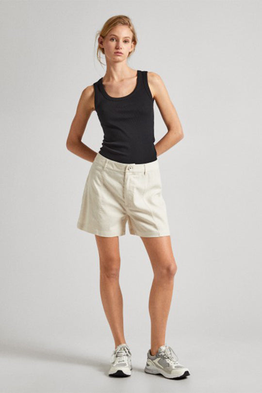 מכנסי ברמודה Tilly Pepe Jeans לנשים בצבע אוף וייט בסגנון ספארי
