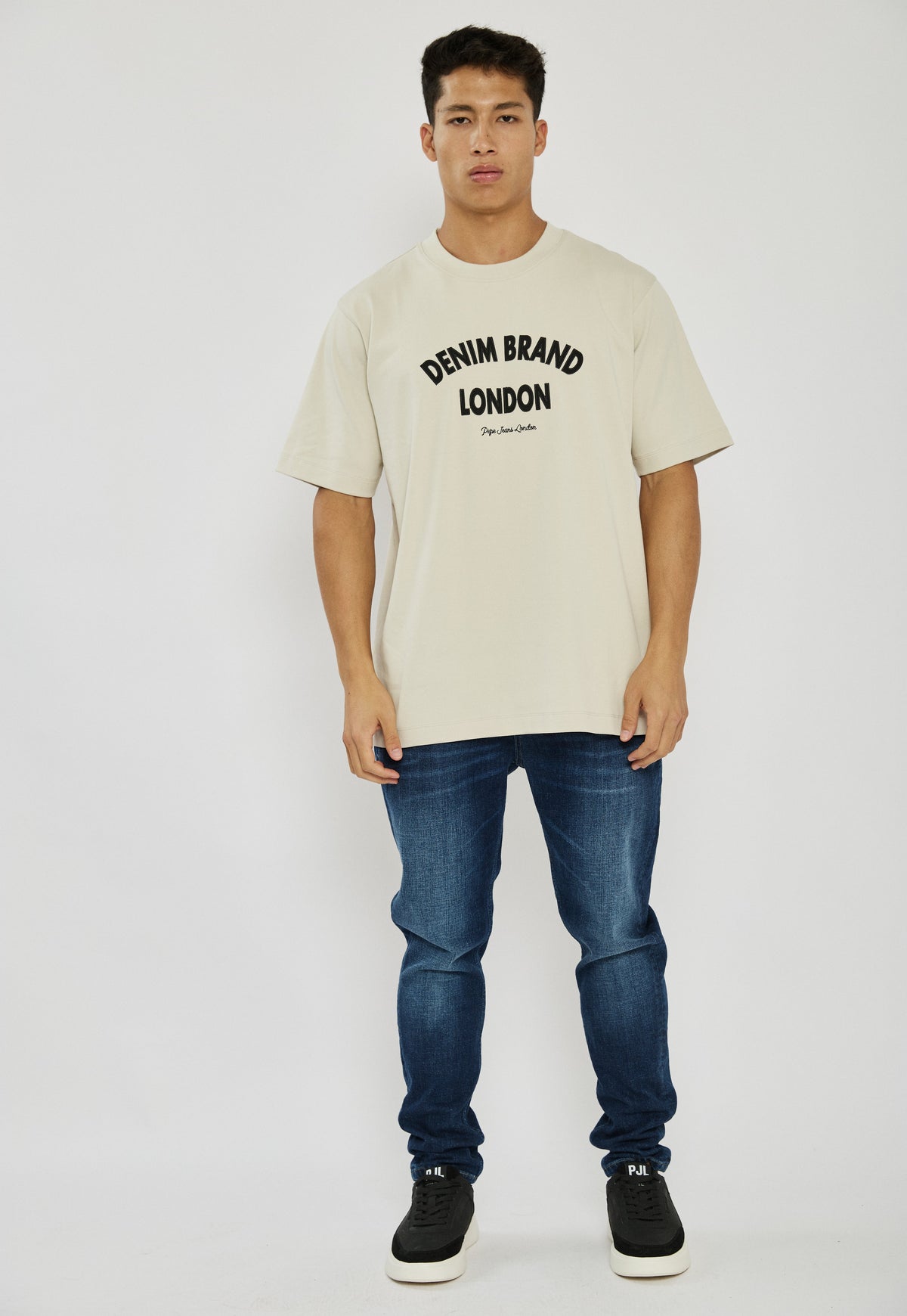 טי-שירט עם הדפס Denim Brand לגברים בצבע בז'