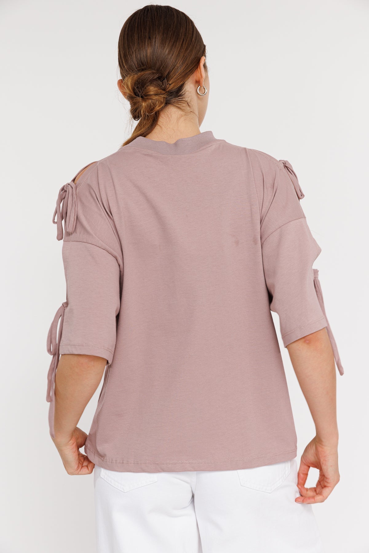 טי שירט קשירות בשרוול Hera בצבע ורוד עתיק