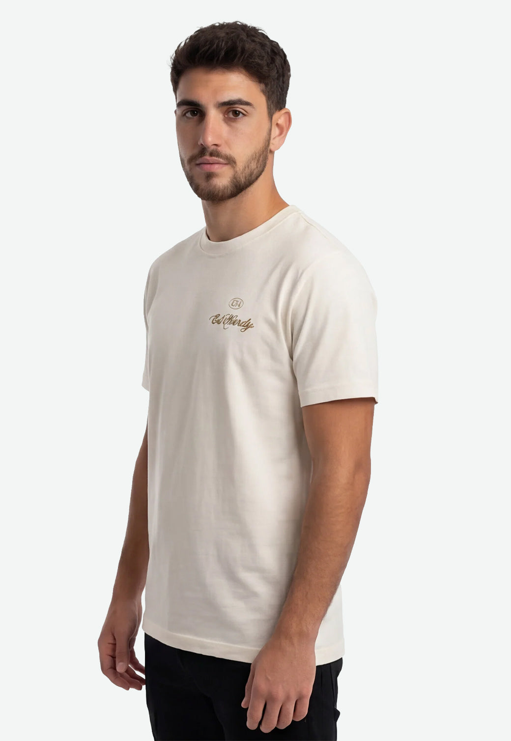 טי שירט Ed Hardy לגברים בצבע קרם עם לוגו כתב קטן בחזה