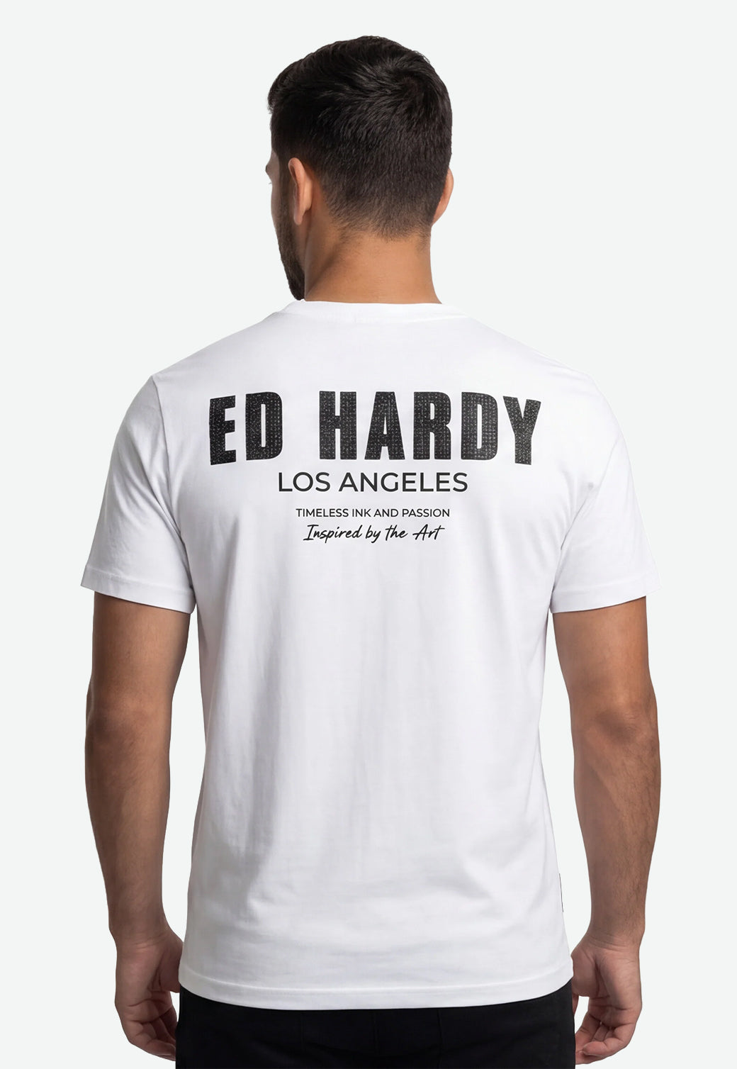 טי שירט Ed Hardy לגברים בצבע לבן עם הדפס Inspired by the Art בגב