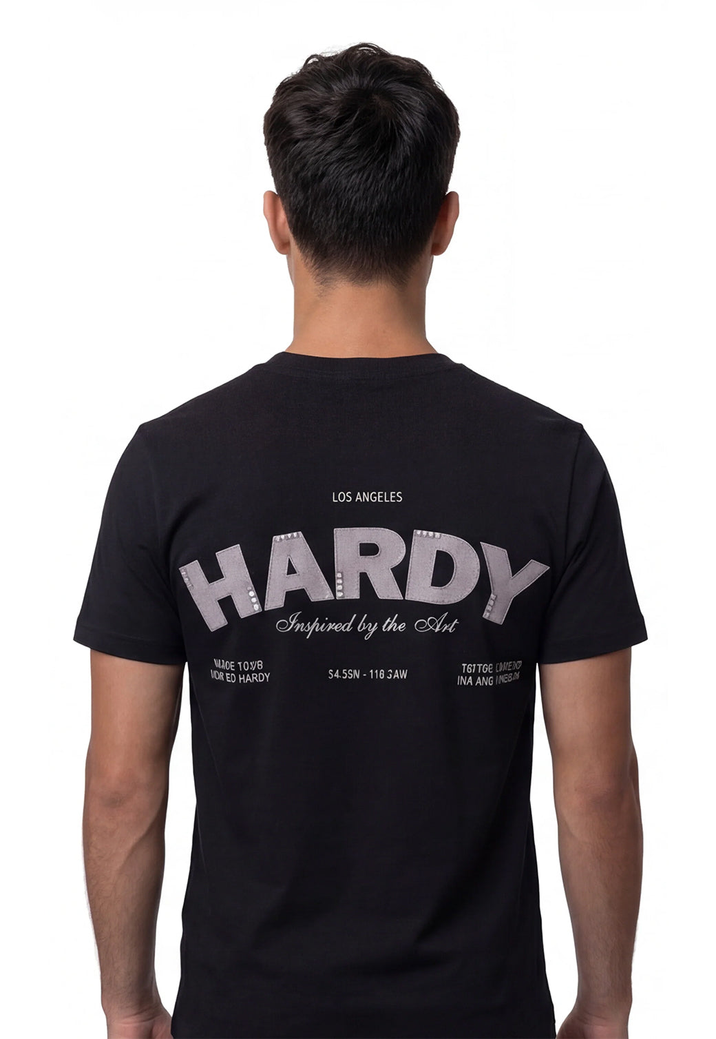 טי שירט Ed Hardy לגברים בצבע שחור עם הדפס HARDY אפור בגב