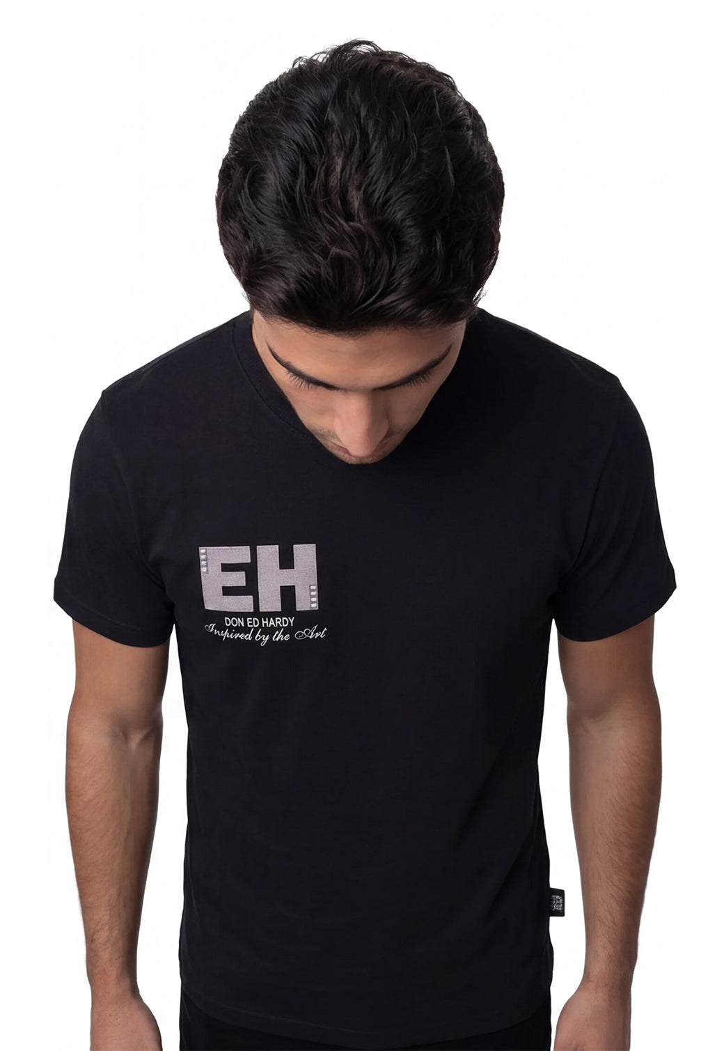 טי שירט Ed Hardy לגברים בצבע שחור עם הדפס HARDY אפור בגב