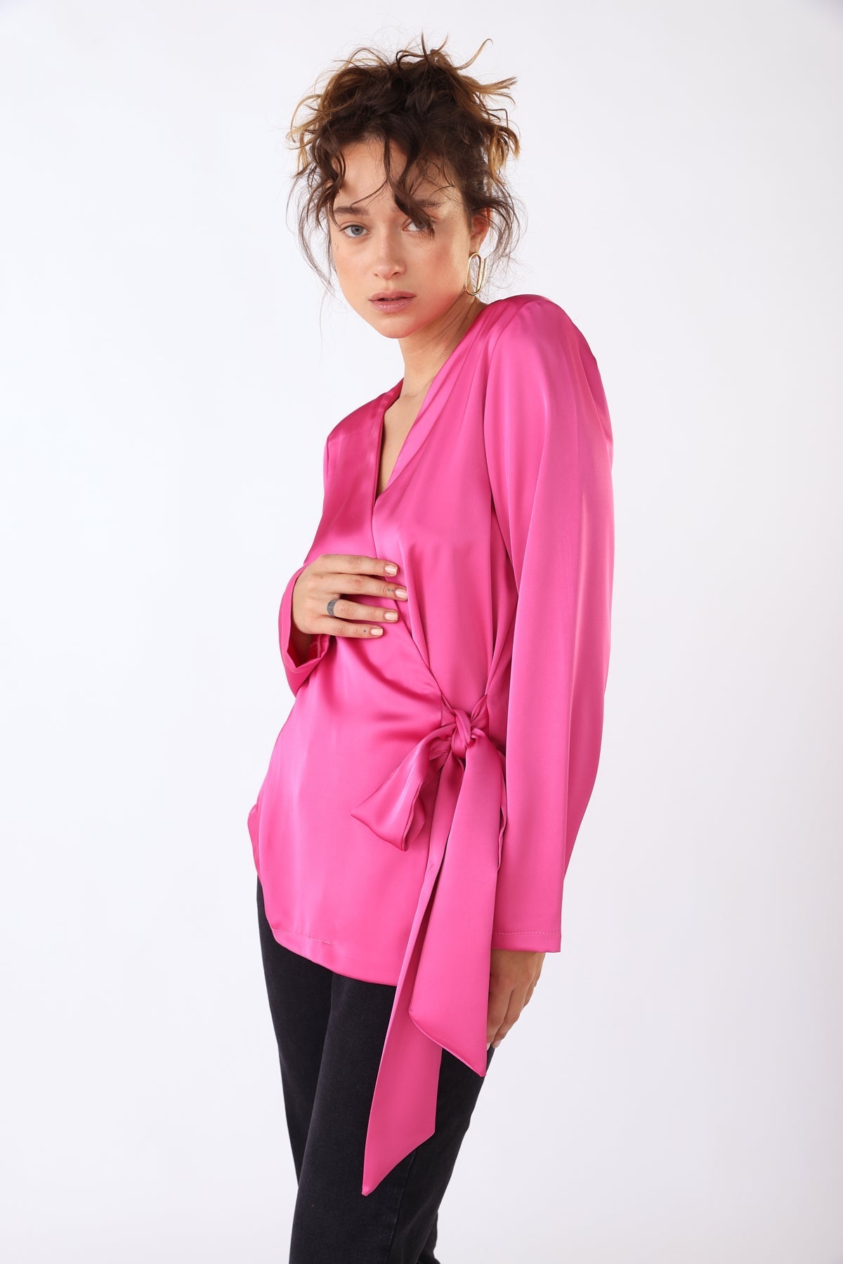 חולצת מעטפת אניס בצבע ורוד