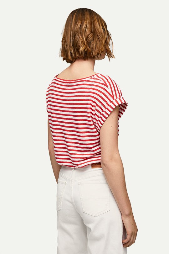 טי שירט Leia Pepe Jeans לנשים בפסים אדום-לבן