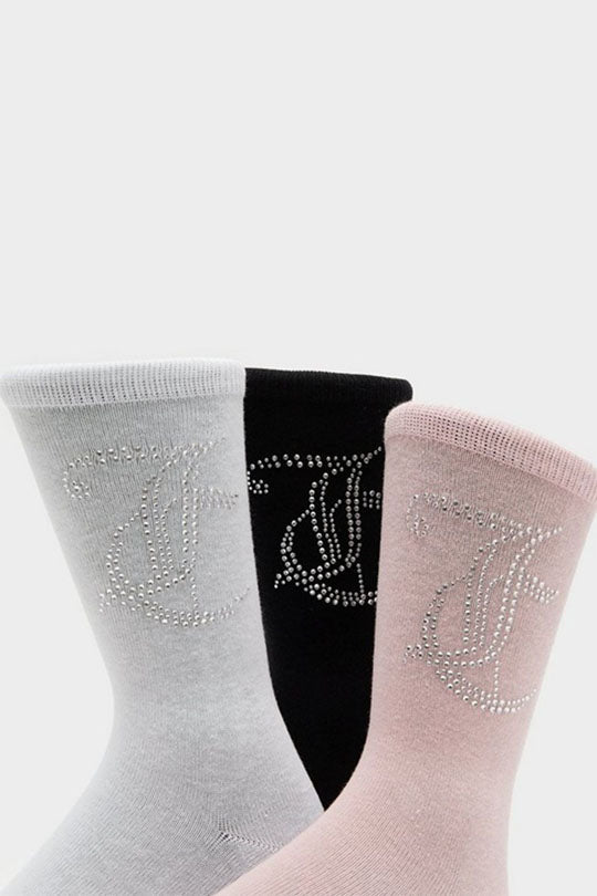 מארז 3 זוגות גרביים Diamante Juicy Couture לנשים עם לוגו ריינסטון