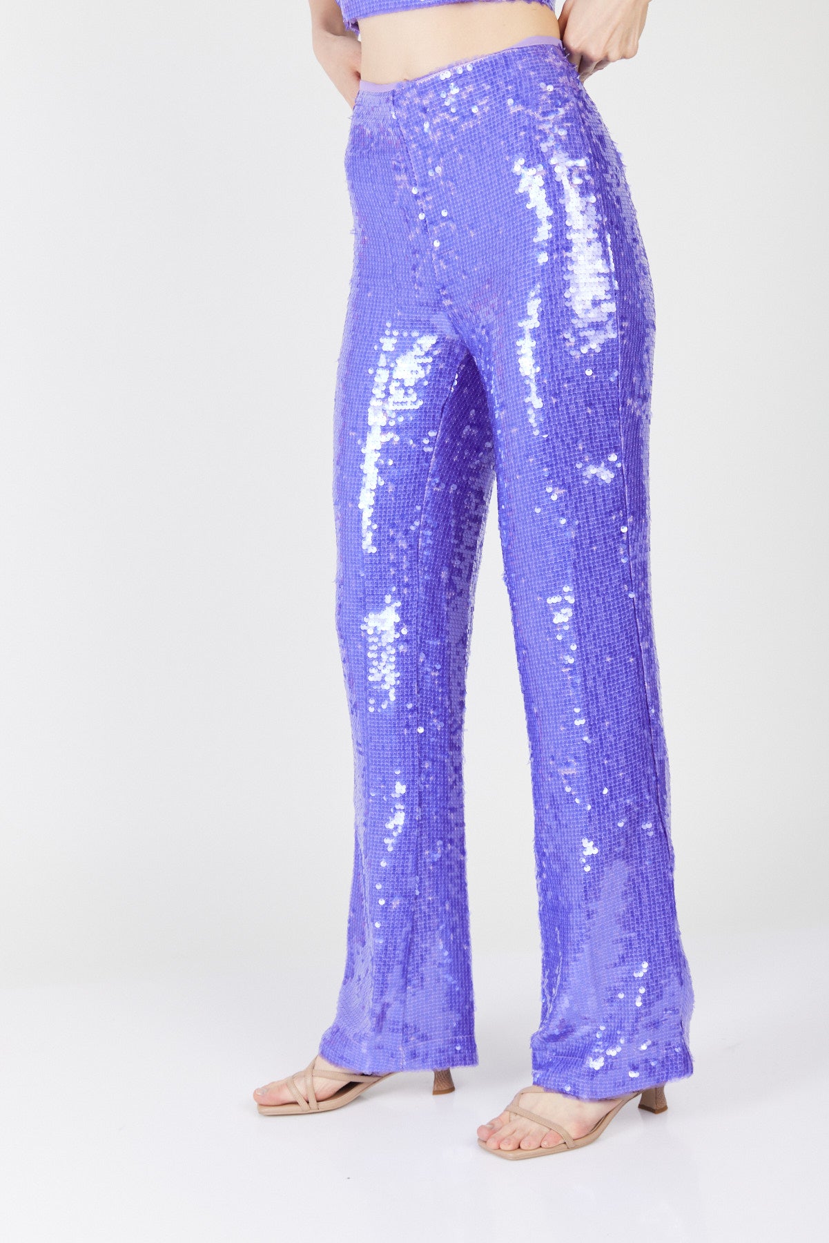 מכנסי פאייטים בגזרה רחבה ננסי בצבע סגול