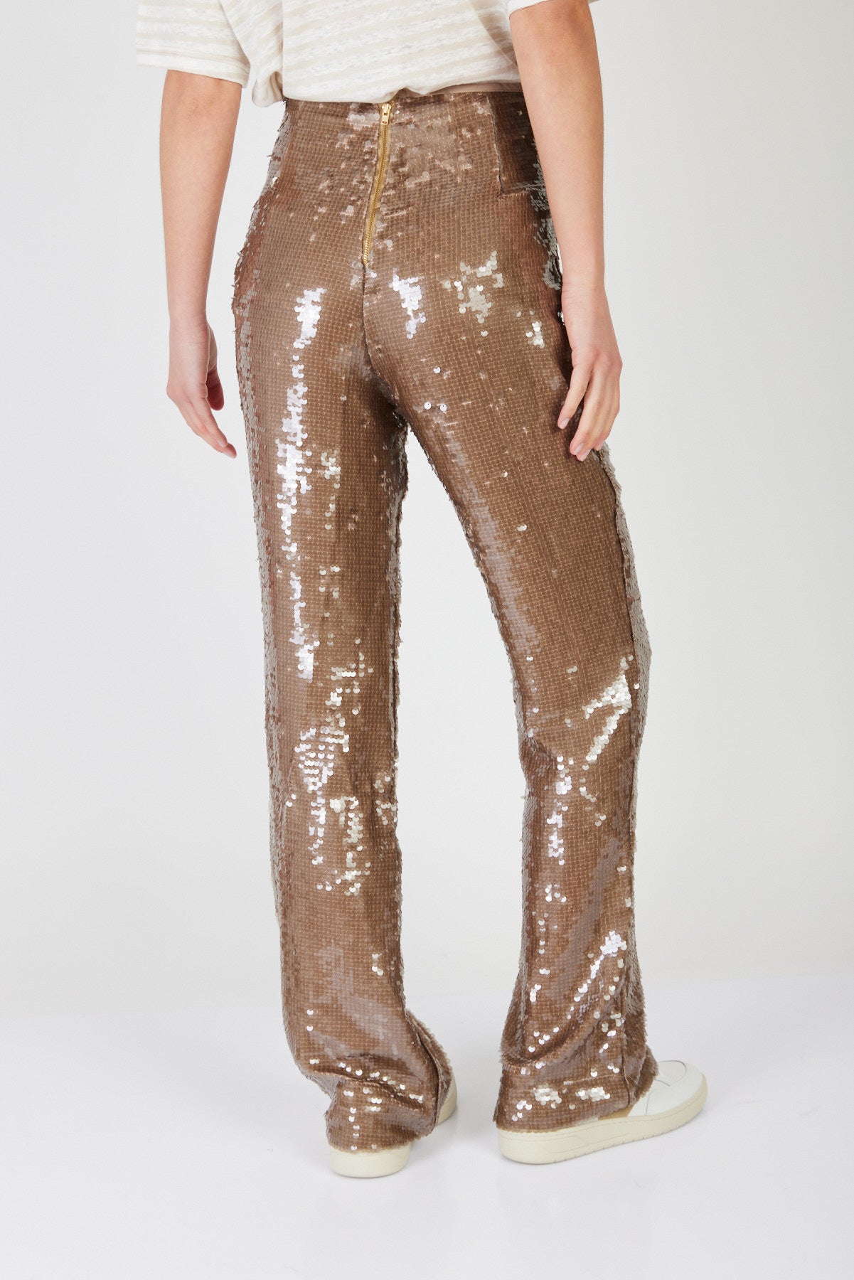 מכנסי פאייטים בגזרה רחבה ננסי בצבע חום