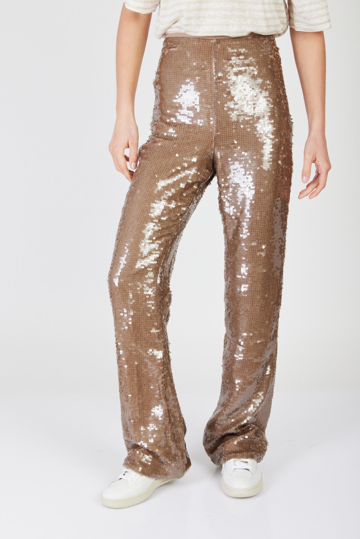 מכנסי פאייטים בגזרה רחבה ננסי בצבע חום