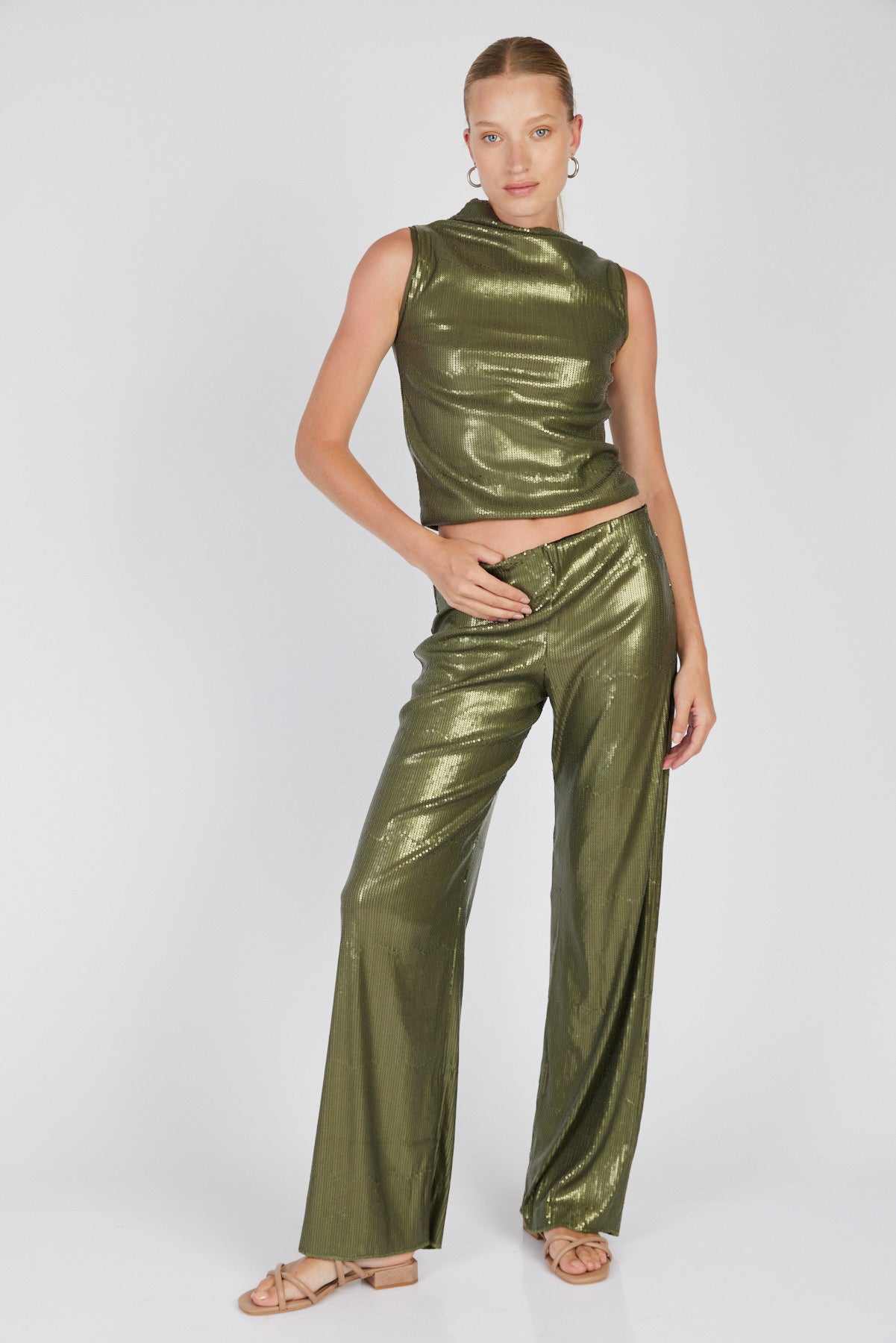 מכנסי פאייטים ויאנה בצבע ירוק