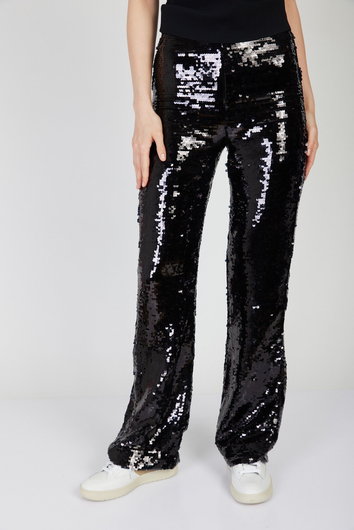 מכנסי פאייטים בגזרה רחבה ננסי בצבע שחור