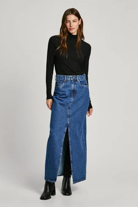 חולצת גולף FLORY Pepe Jeans לנשים בצבע שחור עם שרוולים ארוכים