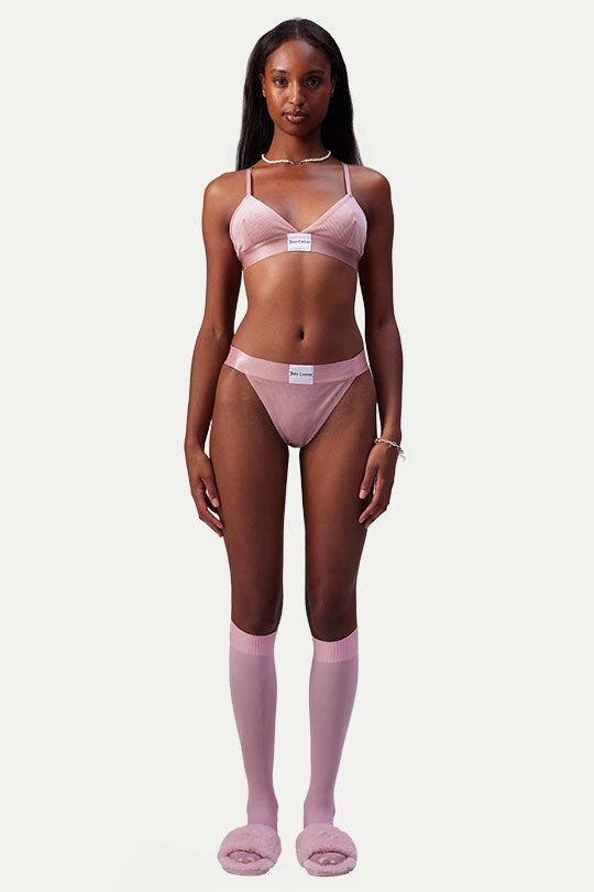 תחתוני טנגה Velour Juicy Couture לנשים בצבע ורוד עם גומי לוגו