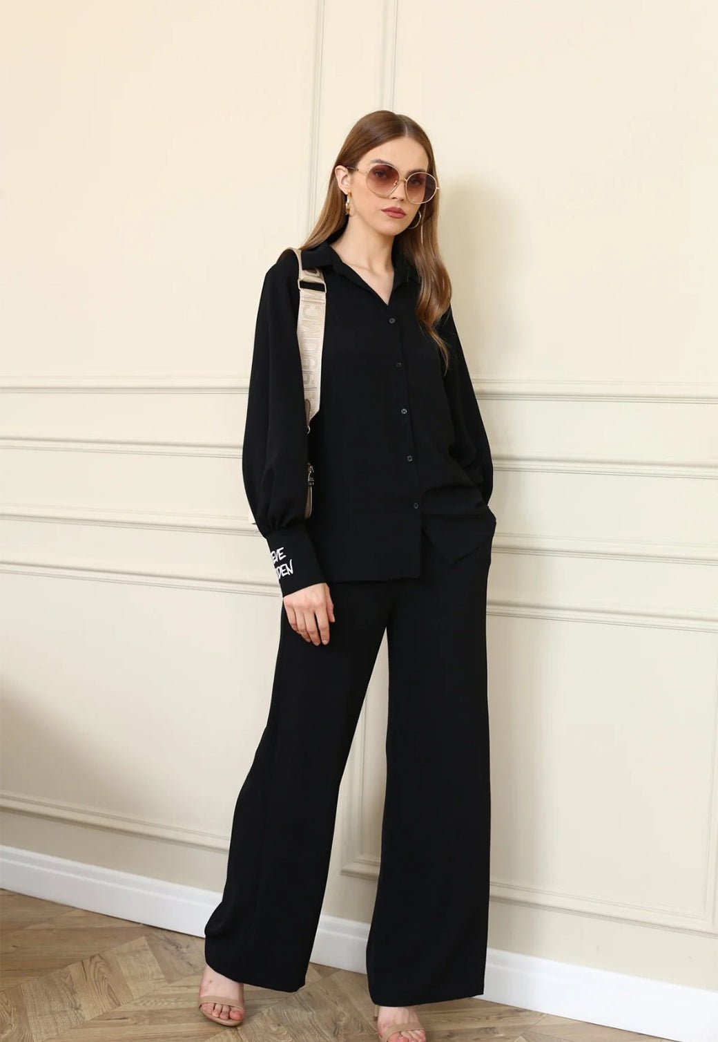 מכנסי VICTORIA WIDE LEG בשחור - Steve Madden