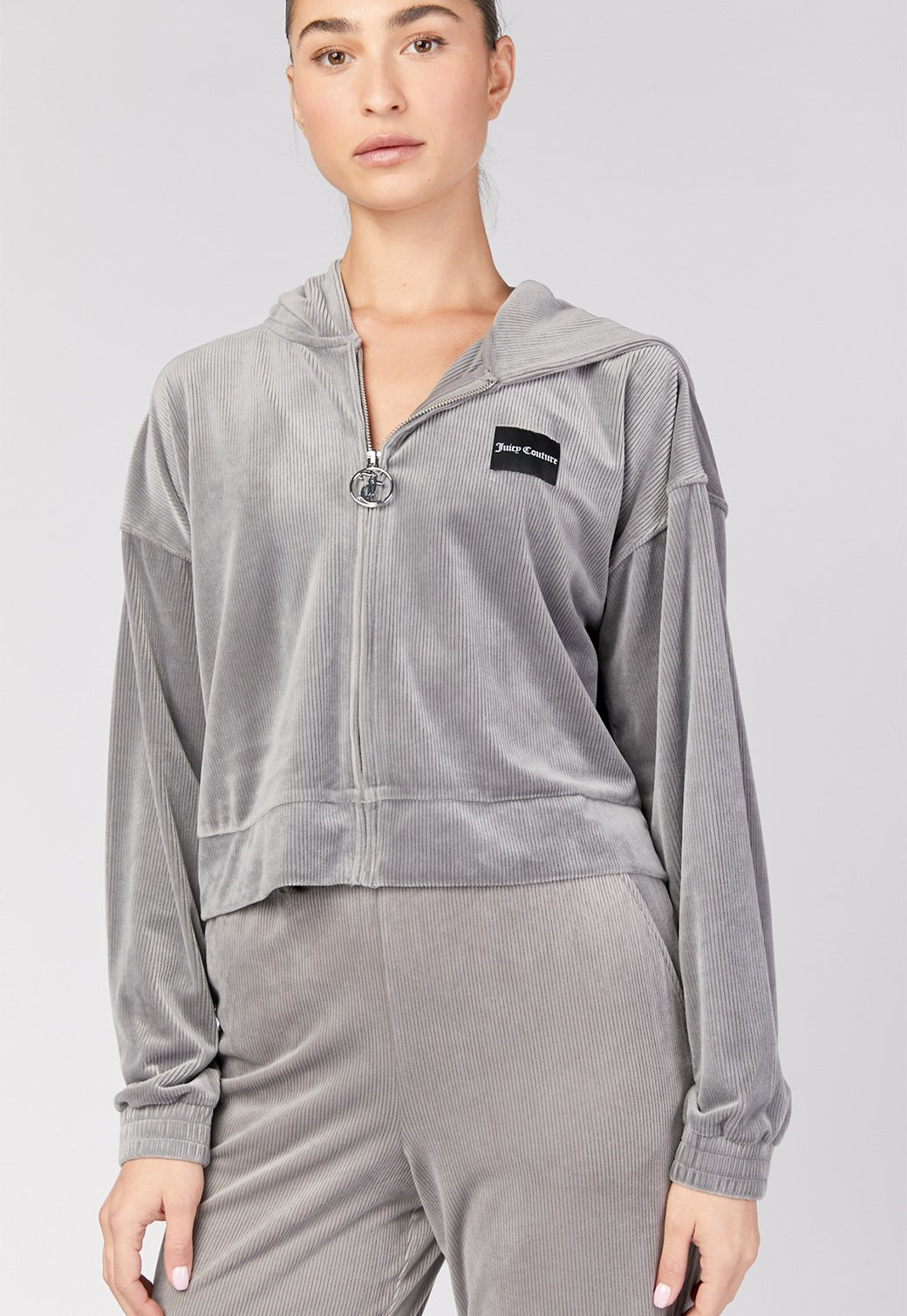 סווטשירט קפוצ'ון קטיפה Rib נשים - Juicy Couture