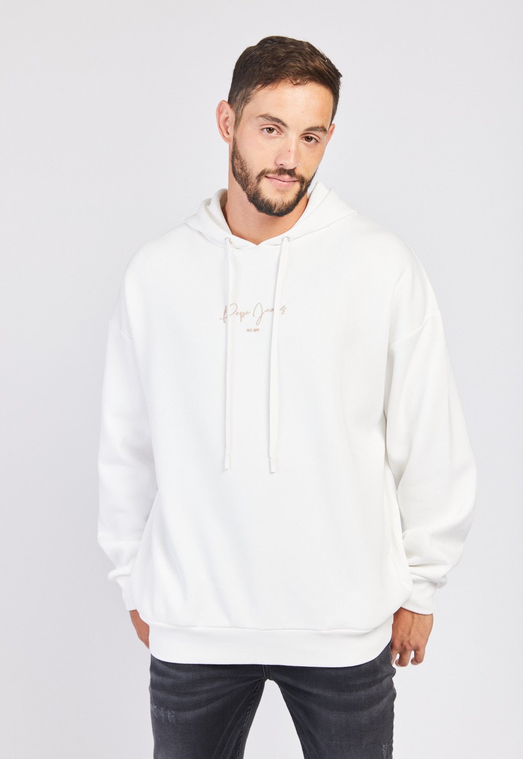 סווטשירט קפוצ'ון לוגו רקום לגברים - Pepe Jeans