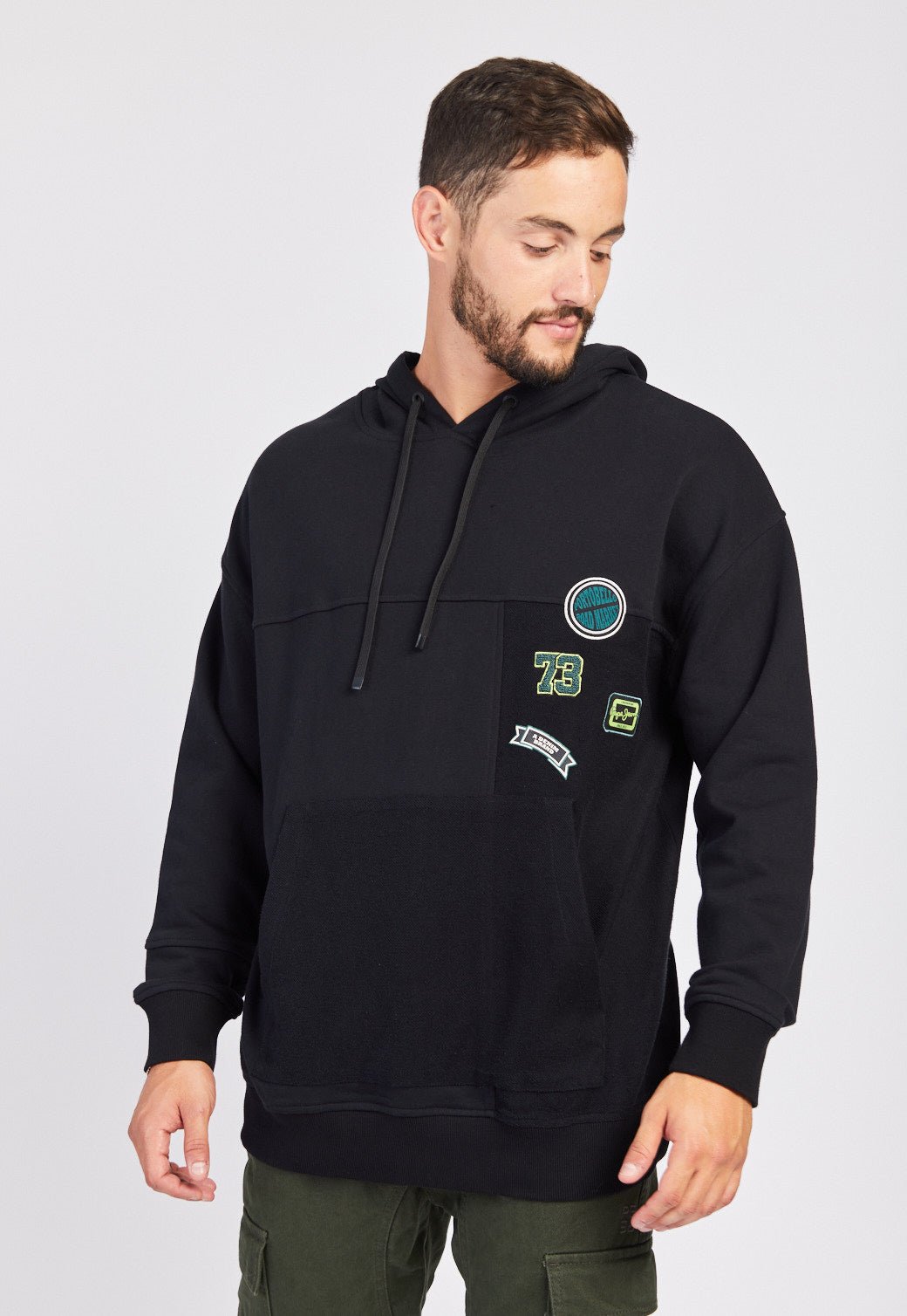 סווטשירט קפוצ'ון משולב פאצ'ים לגברים - Pepe Jeans