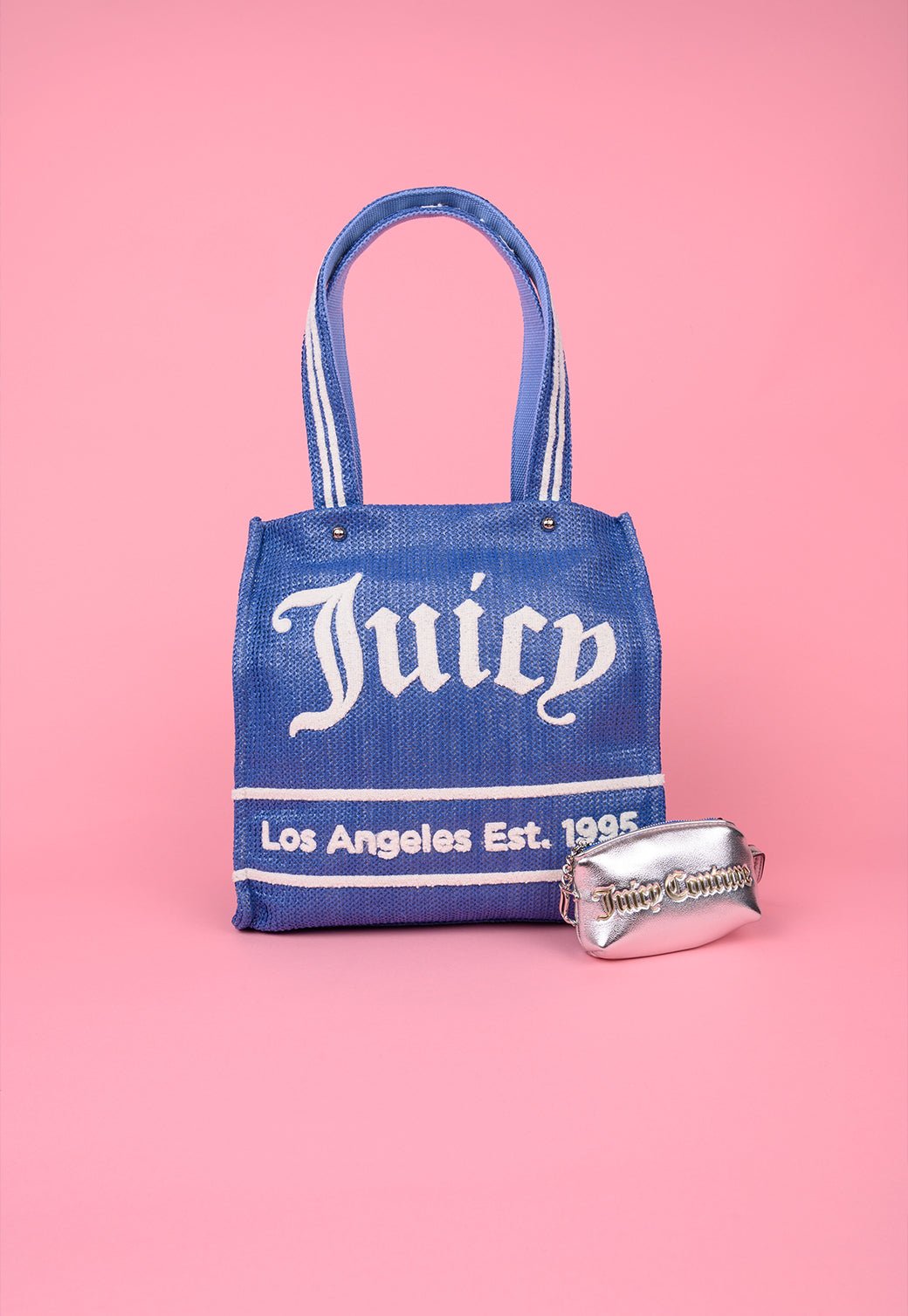 תיק שופינג גדול עם מגה לוגו מבד רפיה - Juicy Couture