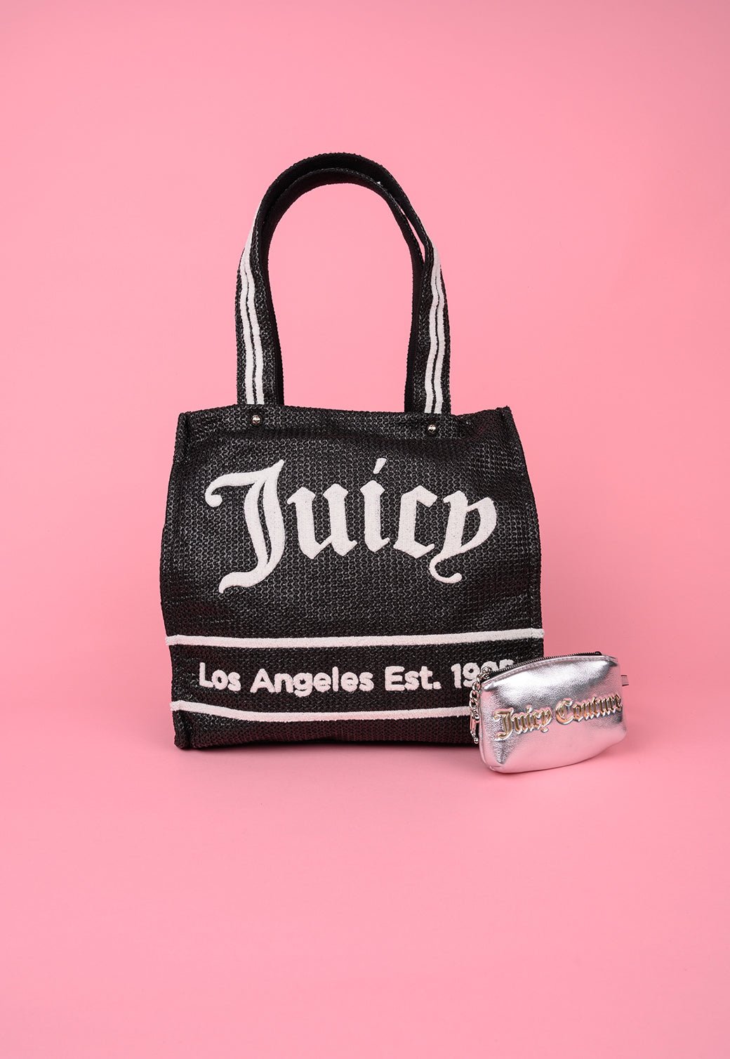 תיק שופינג גדול עם מגה לוגו מבד רפיה - Juicy Couture